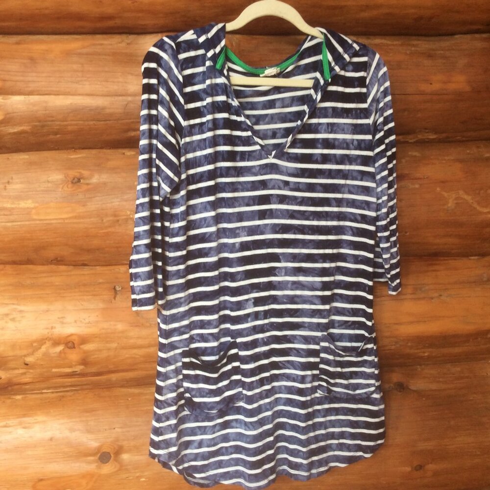 Dakini Blue & White Striped Hooded Beachy Tunic Dress Size Small